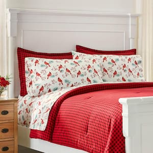 3-Piece Red Buffalo Check Cotton Flannel Comforter Set