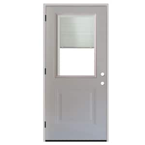 Element Series 1-Panel 1/2 Lite Mini-Blind White Primed Steel Prehung Front Door