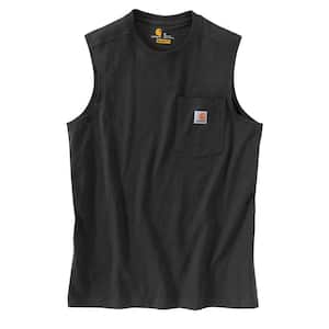 Men's Regular  Black Cotton Sleeveless T-Shirt
