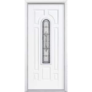 Providence Center Arch Primed Steel Prehung Front Door with Brickmold