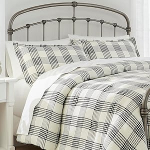Adderley 3-Piece Black and White Waffle Weave Plaid Comforter Set