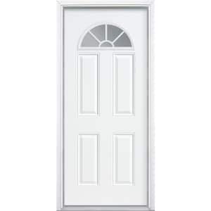 Premium Fan Lite Primed Steel Prehung Front Door with Brickmold