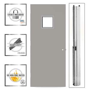 Gray Flush Steel Prehung Commercial Vision Light Unit with Hardware