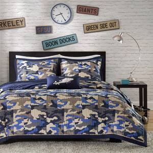 Andrew Blue Abstract Coverlet Quilt Set