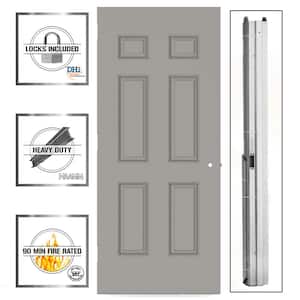 Gray 6-Panel Steel Prehung Commercial Entrance Unit with Hardware