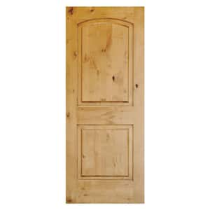 Rustic Knotty Alder 2-Panel Top Rail Arch Solid Wood Core StainablePrehung Exterior Door