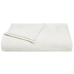 Rope White Striped Cotton Woven Blanket