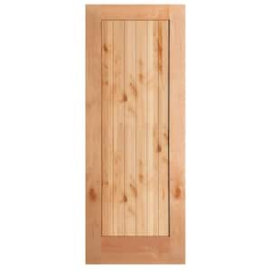 1-Panel Shaker V-Groove Knotty Alder Solid Wood Interior Barn Door Slab