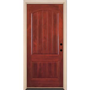 2-Panel Plank Cherry Mahogany Fiberglass Prehung Front Door