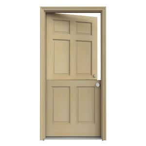 Dutch Hemlock 6-Panel Unfinished Wood Prehung Front Door with Unfinished AuraLast Jamb and Brickmold