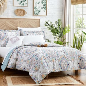 Multi-Colored Castell Printed Complete Cotton Blend Comforter Bed Set
