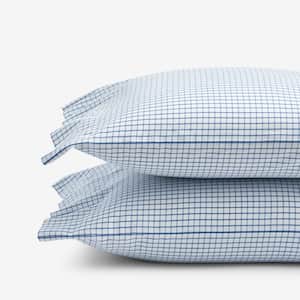 Company Organic Cotton Grayson Windowpane Yarn-Dyed Blue Multi Cotton Percale Pillowcase (Set of 2)