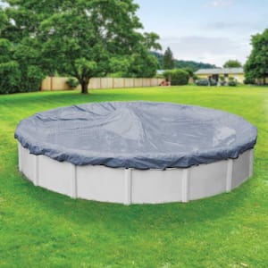 Commercial-Grade Round Slate Blue Winter Pool Cover