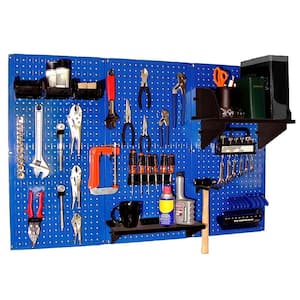 Blue Pegboard with Black Accessories