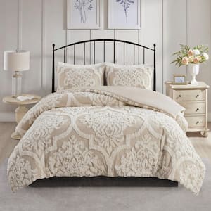 Aeriela 3-Piece Tufted Cotton Chenille Damask Duvet Cover Set