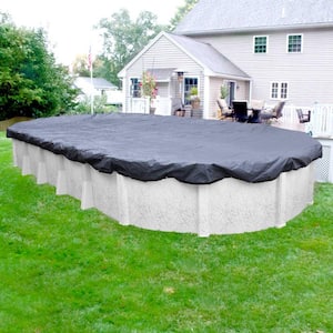 Commercial-Grade Oval Slate Blue Winter Pool Cover