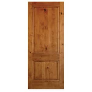 Rustic Knotty Alder 2-Panel Square Top Solid Wood Stainable Interior Door Slab
