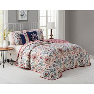Valena Floral Reversible Quilt Set with Throw Pillows
