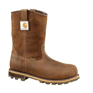 Men's Brown Leather, Lug Bottom,Waterproof, Carbon Nano Safety Toe, 10" Pull-On Work Boot