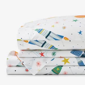 Company Kids Outerspace White Multi Organic Cotton Percale Twin Sheet Set