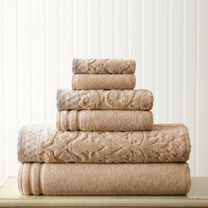 6-Piece Damask Jacquard Towels Set with Embellished Border