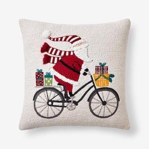 Holiday Textured Embroidered Santa Throw Pillow Cover