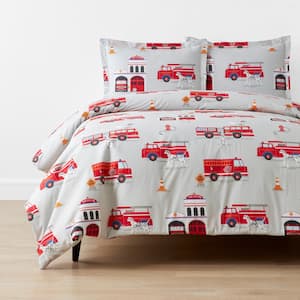 Company Kids Fire Station Organic Cotton Percale Duvet Cover Set