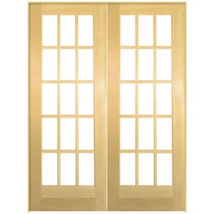 Smooth 15 Lite Solid Core Unfinished Pine Prehung Interior French Door