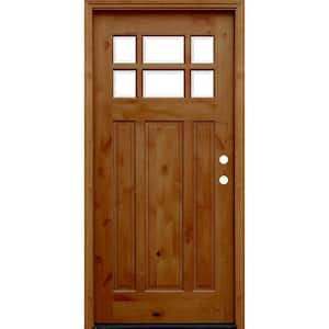 Craftsman Rustic 6 Lite Stained Knotty Alder Wood Prehung Front Door with 6 in. Wall Series