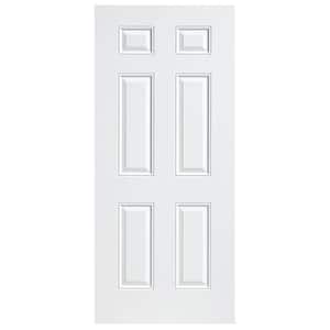 6-Panel Primed Smooth Fiberglass Prehung Front Door with No Brickmold