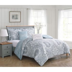 Picadilly Blue and Gray 5-Piece Reversible Comforter Set