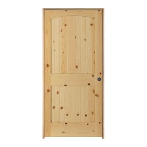Woodgrain 2-Panel Arch Top V-Groove Unfinished Knotty Pine Single Prehung Interior Door