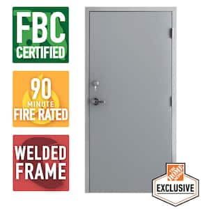 FBC Compliant Fire-Rated Steel Mill Primed Prehung Commercial Door with Hardware, Multiple Sizes Available