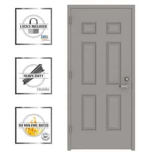 Gray 6-Panel Security Steel Prehung Commercial Door with Welded Frame