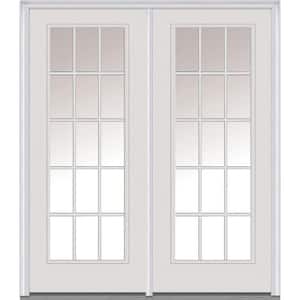 Classic Clear Glass Fiberglass Smooth Prehung Left-Hand Inswing 15 Lite Patio Door