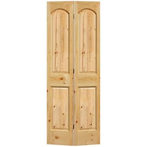 Smooth 2-Panel Round Top Solid Core Unfinished Pine Interior Closet Bi-fold Door