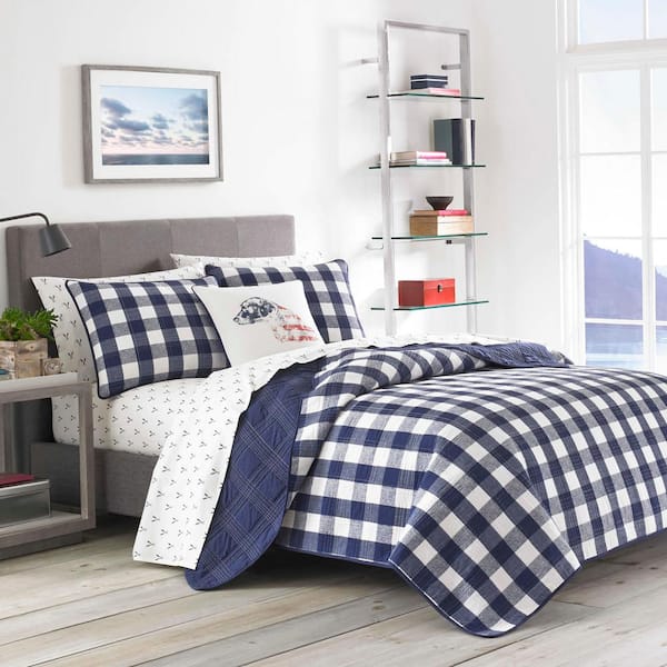 Lake House Navy Plaid Cotton Quilt Set