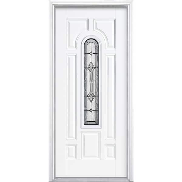 Providence Center Arch Primed Steel Prehung Front Door with Brickmold