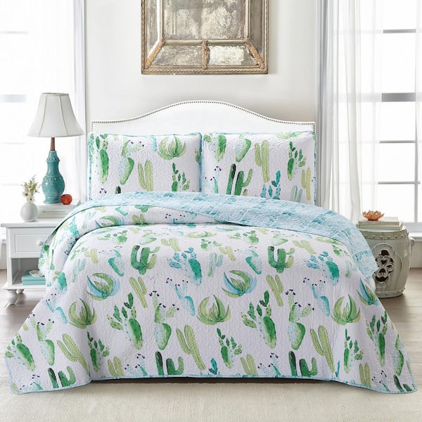 Cactus White Microfiber Quilt Set