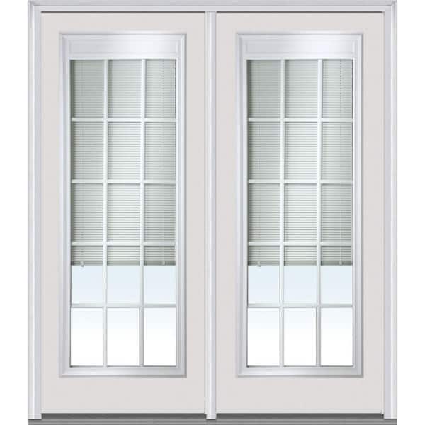 Classic Clear Low-E Glass 15 Lite Fiberglass Smooth Prehung Left-Hand Inswing RLB GBG Patio Door