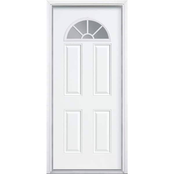 Premium Fan Lite Primed Steel Prehung Front Door with Brickmold