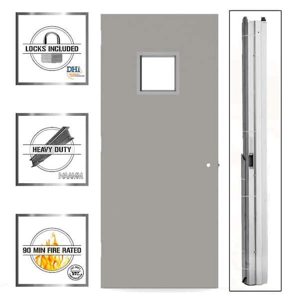 Gray Flush Steel Prehung Commercial Vision Light Unit with Hardware