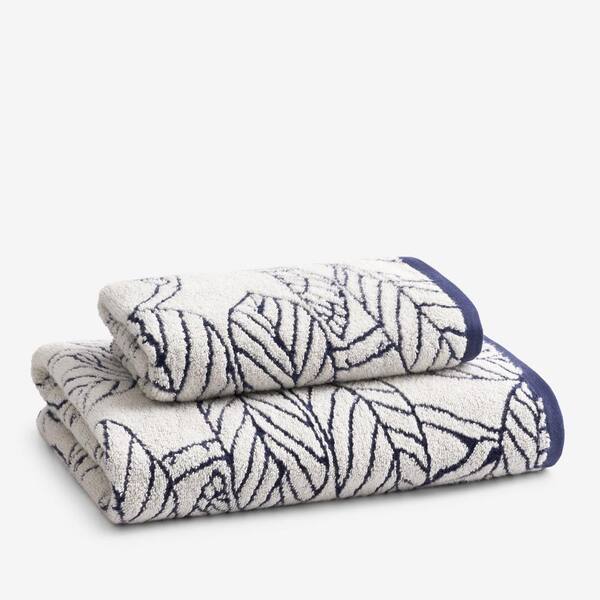 Navy and Cream Jacquard Bath and Hand Towels