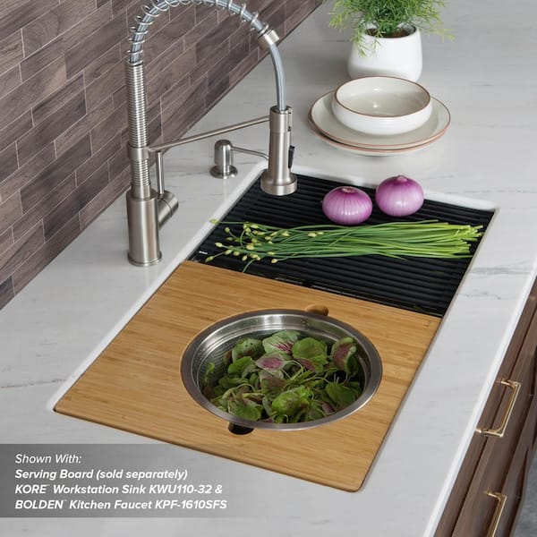 KRAUS 12 in. Solid Bamboo Workstation Kitchen Sink Cutting Board  KCB-WS103BB - The Home Depot