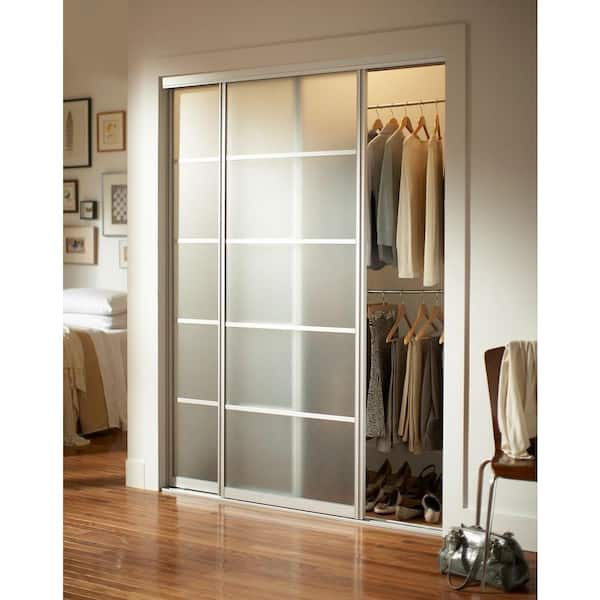 Silhouette™ 5 Lite Aluminum Frame Mystique Duratuf® Tempered Safety Glass Interior Sliding Door