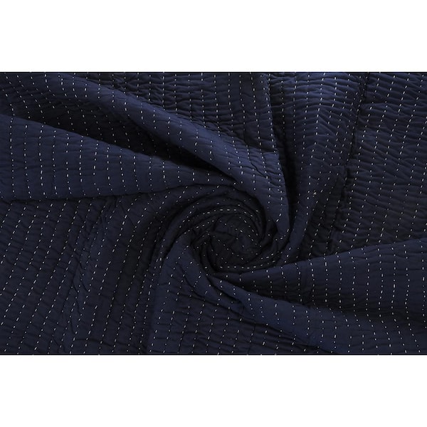 Beck Solid Running Stitch Fringed Cotton Throw Blanket