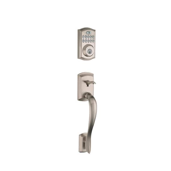 Premis Touchscreen Smart Lock Satin Nickel Single Cylinder Electronic Deadbolt featuring Milan Hall/Closet Lever