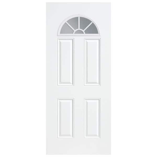 Premium Fan Lite Primed Steel Prehung Front Door with No Brickmold