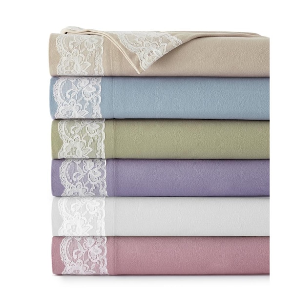 Micro Flannel Lace Edged Solid Flannel Sheet Set