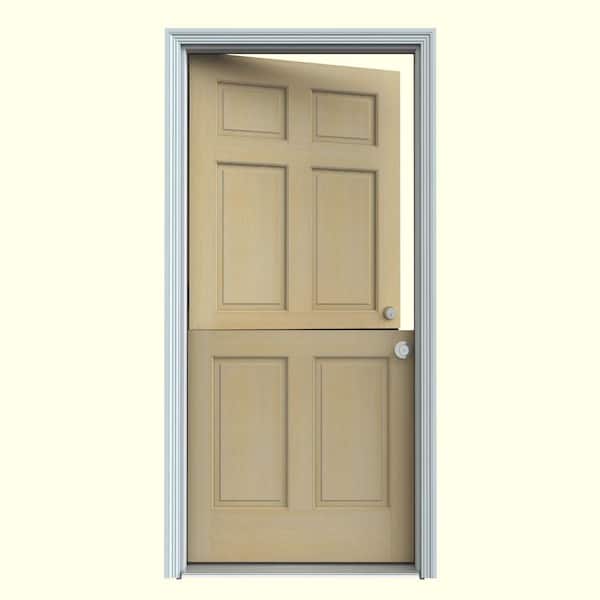 Dutch Hemlock 6-Panel Unfinished Wood Prehung Front Door with Primed White AuraLast Jamb and Brickmold